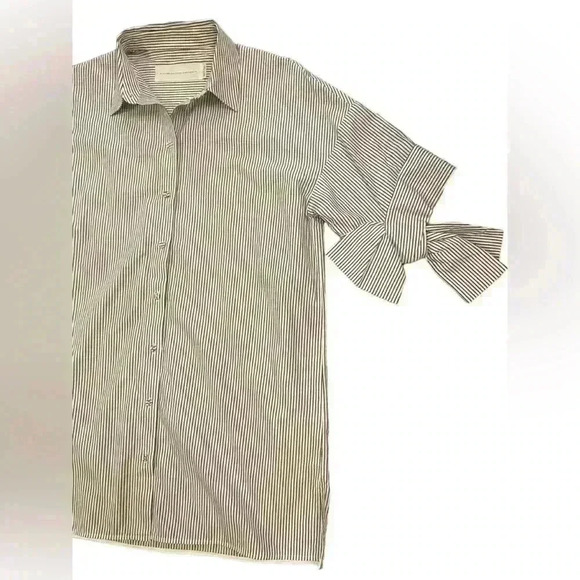 VICTORIA VICTORIA BECKHAM Bow Sleeve ButtonDown Shirt Dress Size 10 - Picture 3 of 11